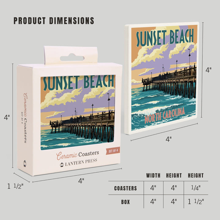 Calabash, North Carolina, Sunset Beach, Pier Scene, Coasters Coasters Lantern Press