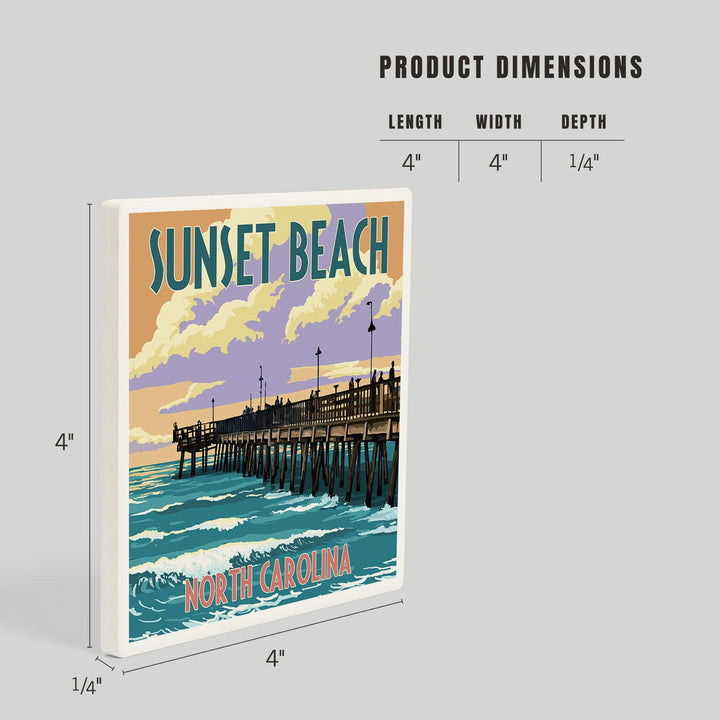 Calabash, North Carolina, Sunset Beach, Pier Scene, Coasters Coasters Lantern Press