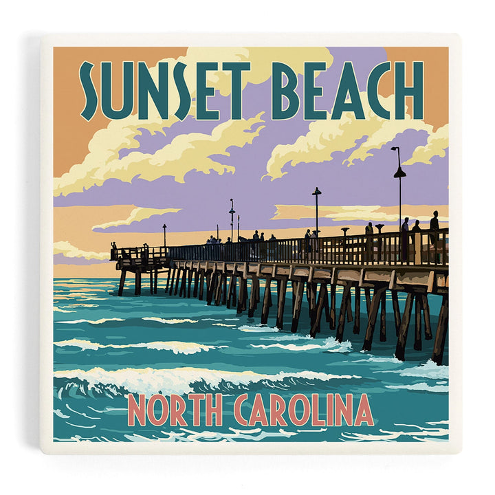 Calabash, North Carolina, Sunset Beach, Pier Scene, Coasters Coasters Lantern Press Coaster