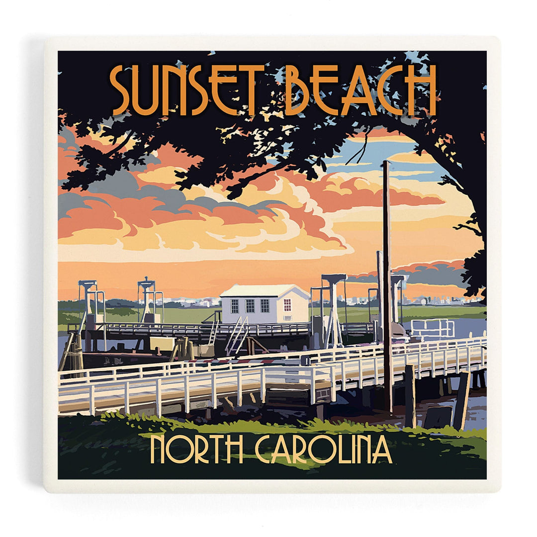 Calabash, North Carolina, Sunset Beach, Swinging Bridge, Coasters Coasters Lantern Press Coaster