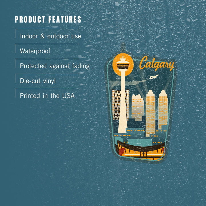 Calgary, Alberta, Canada, Retro Skyline, Contour, Lantern Press Artwork, Vinyl Sticker - Lantern Press