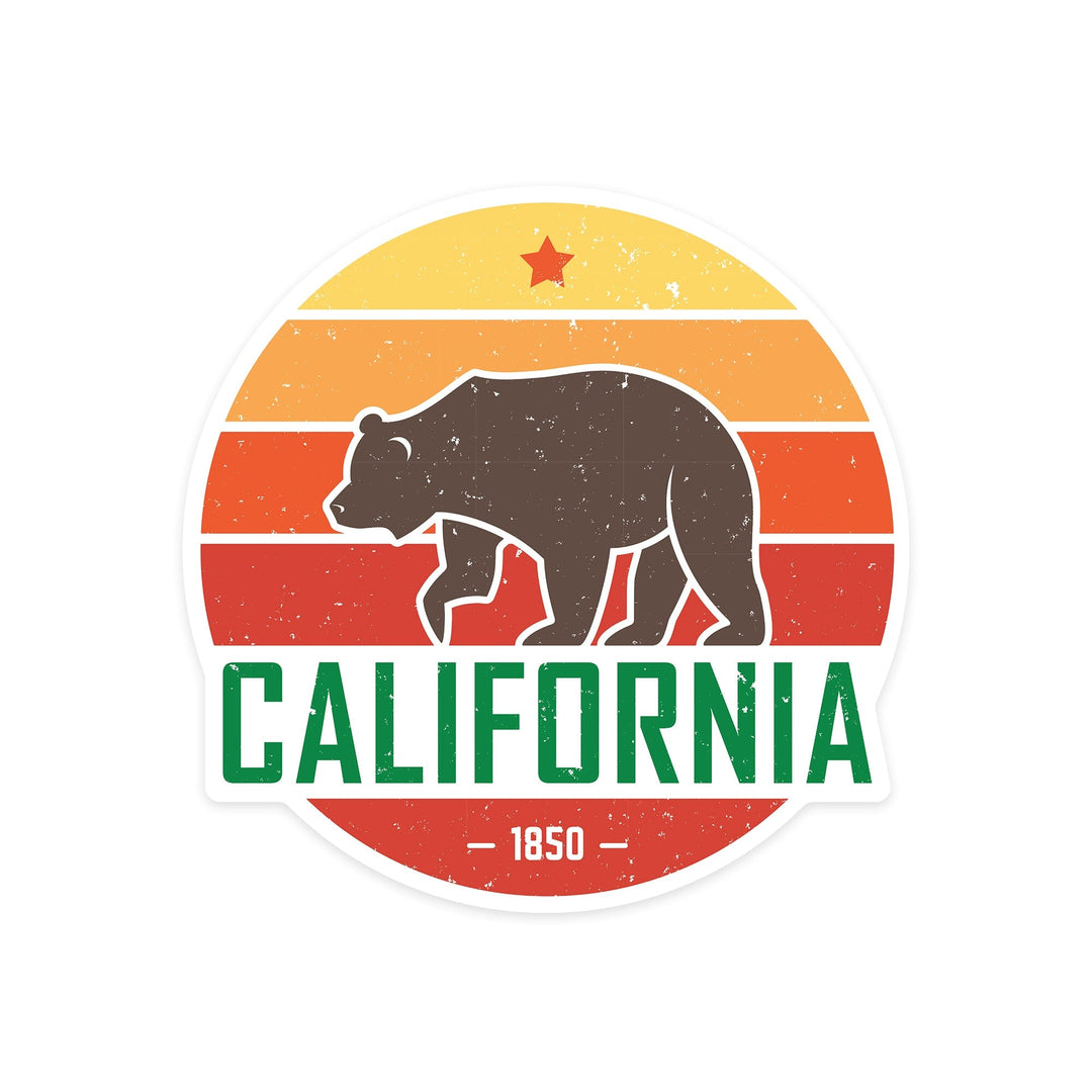 California, 1850, Sun Vector with Brown Bear, Contour, Vinyl Sticker - Lantern Press