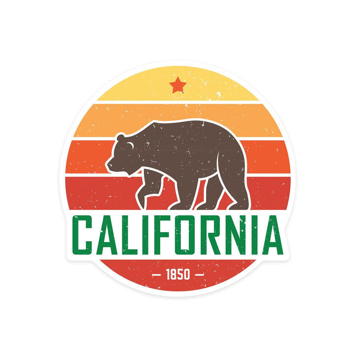 California, 1850, Sun Vector with Brown Bear, Contour, Vinyl Sticker - Lantern Press