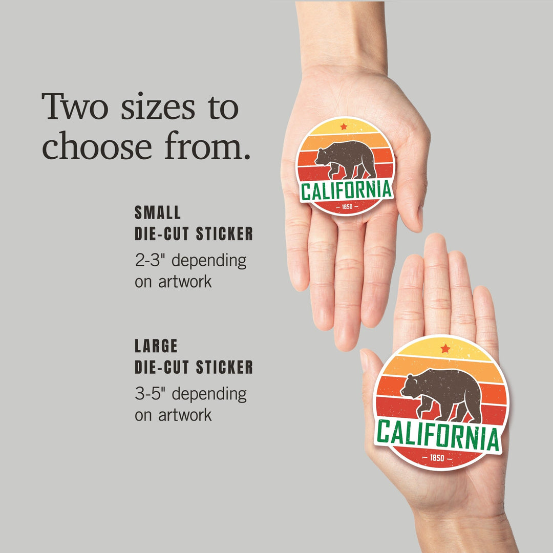 California, 1850, Sun Vector with Brown Bear, Contour, Vinyl Sticker - Lantern Press