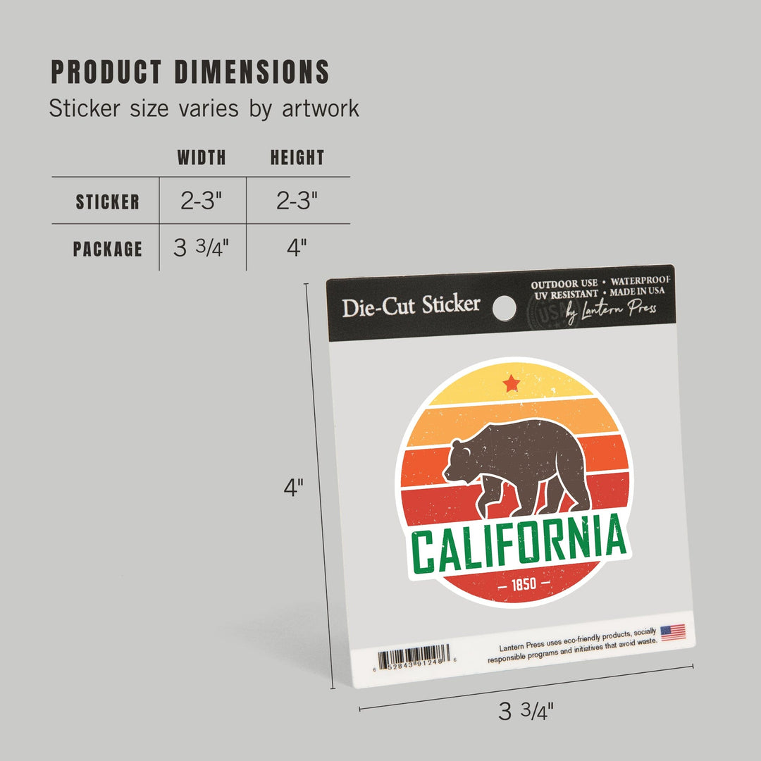 California, 1850, Sun Vector with Brown Bear, Contour, Vinyl Sticker - Lantern Press