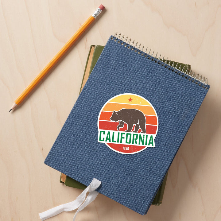 California, 1850, Sun Vector with Brown Bear, Contour, Vinyl Sticker - Lantern Press