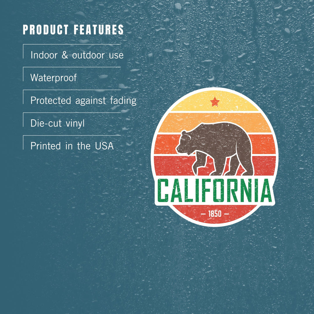 California, 1850, Sun Vector with Brown Bear, Contour, Vinyl Sticker - Lantern Press
