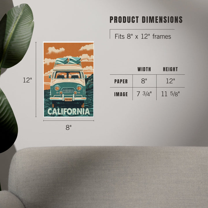 California, Camper Van, Letterpress, Art & Giclee Prints - Lantern Press