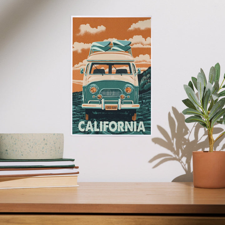 California, Camper Van, Letterpress, Art & Giclee Prints - Lantern Press