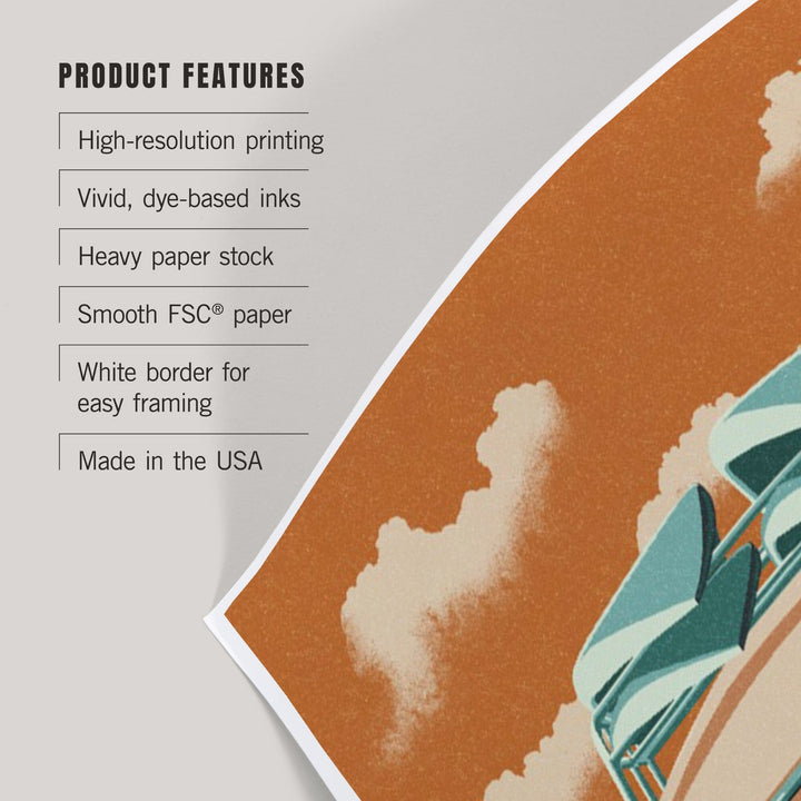 California, Camper Van, Letterpress, Art & Giclee Prints - Lantern Press