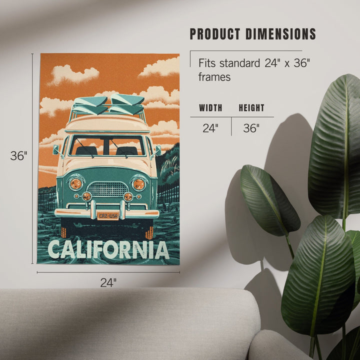 California, Camper Van, Letterpress, Art & Giclee Prints - Lantern Press