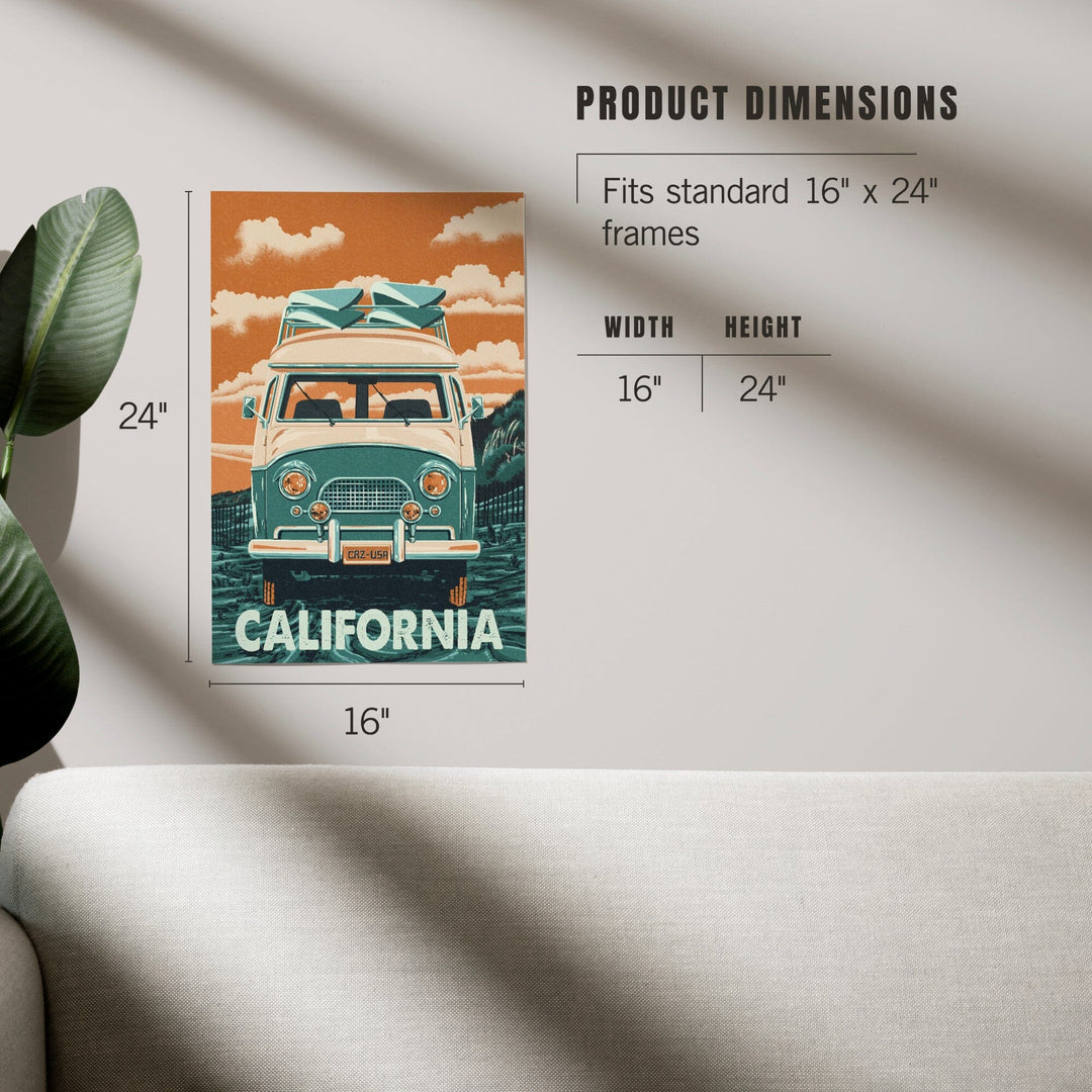 California, Camper Van, Letterpress, Art & Giclee Prints - Lantern Press