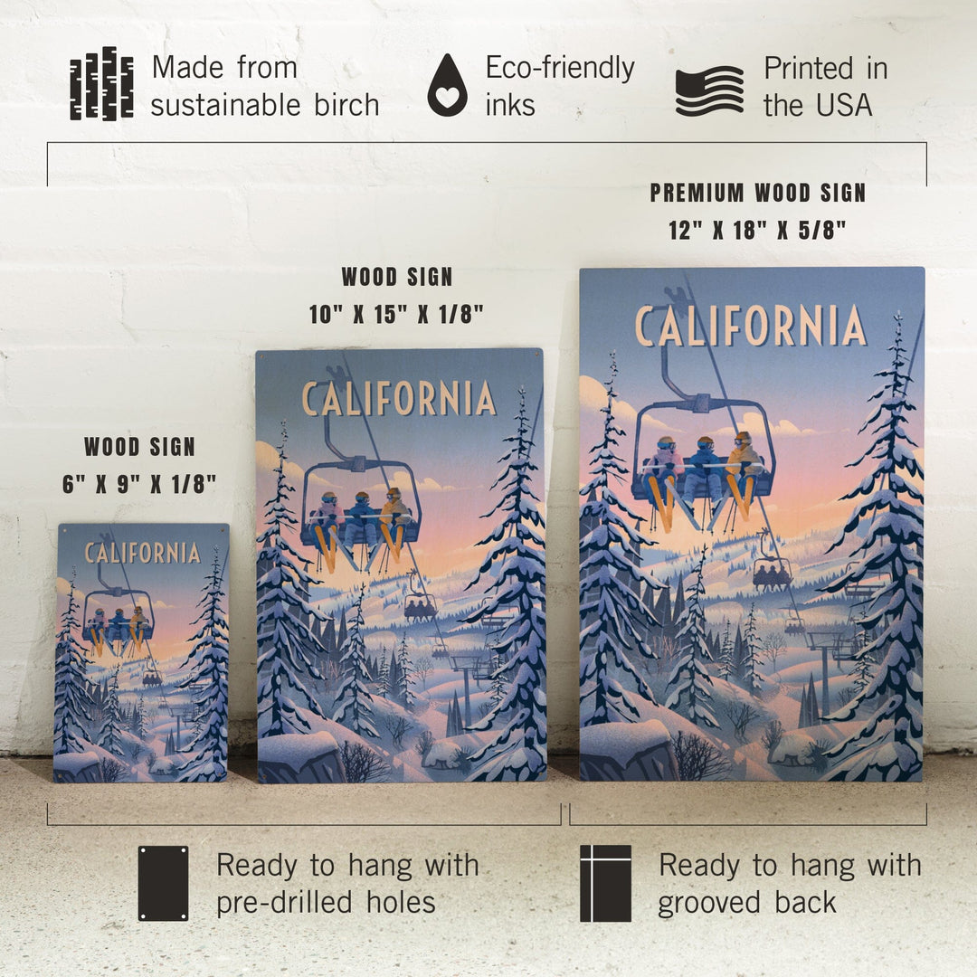 California, Chill on the Uphill, Ski Lift, Wood Signs and Postcards Wood Lantern Press