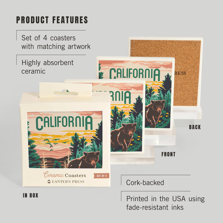 California, Explorer Series, Bear, Coasters Coasters Lantern Press