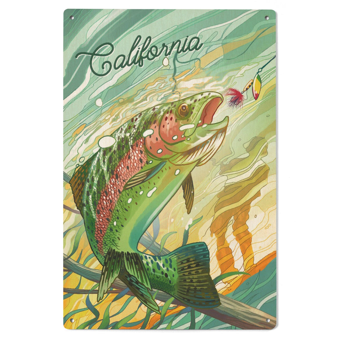 California, Fishing, Underwater Trout, Wood Signs and Postcards Wood Lantern Press