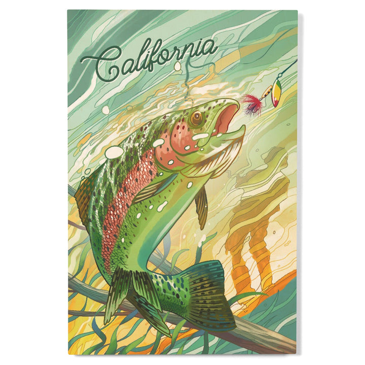 California, Fishing, Underwater Trout, Wood Signs and Postcards Wood Lantern Press