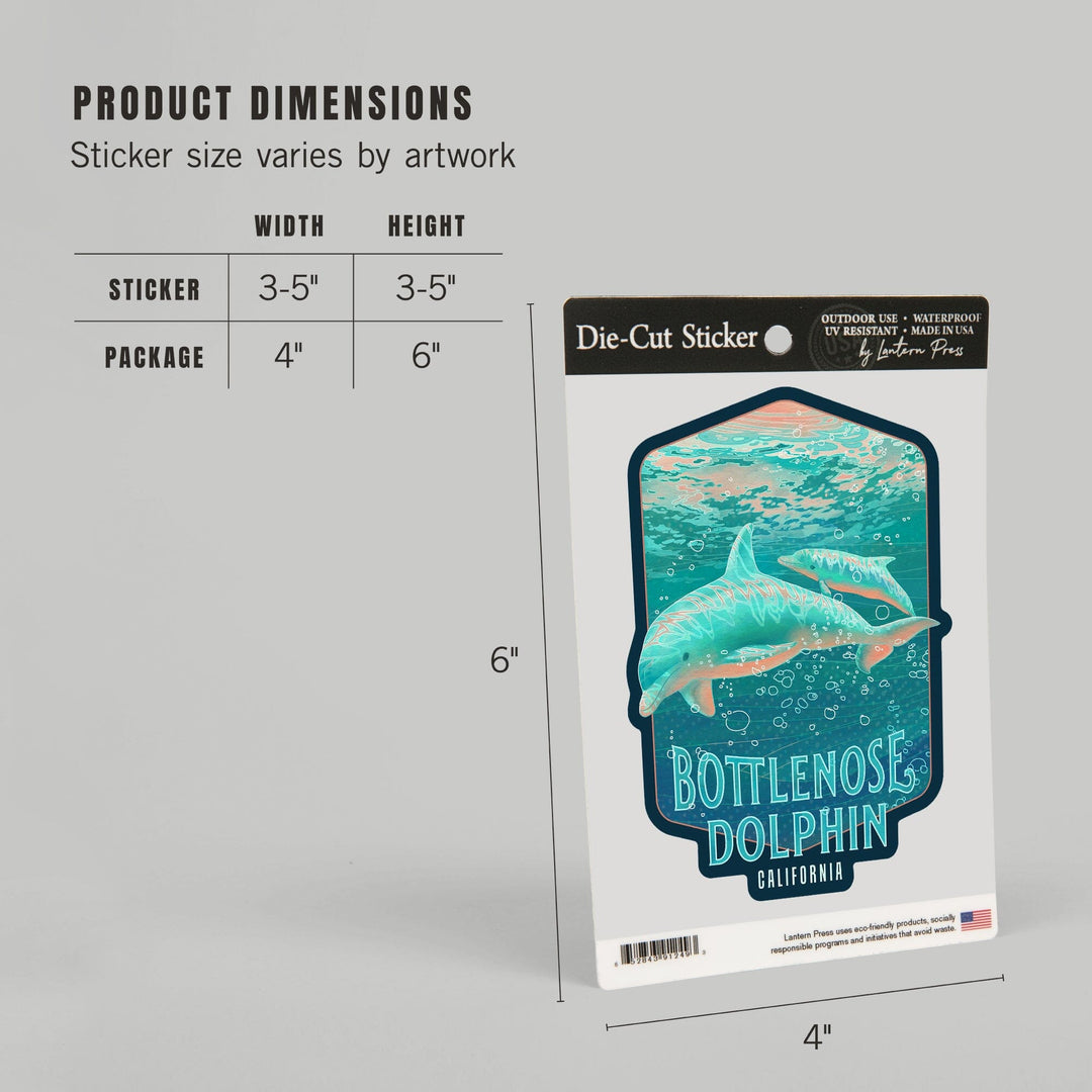 California, Fluid Linework, Bottlenose Dolphin, Contour, Vinyl Sticker Sticker Lantern Press