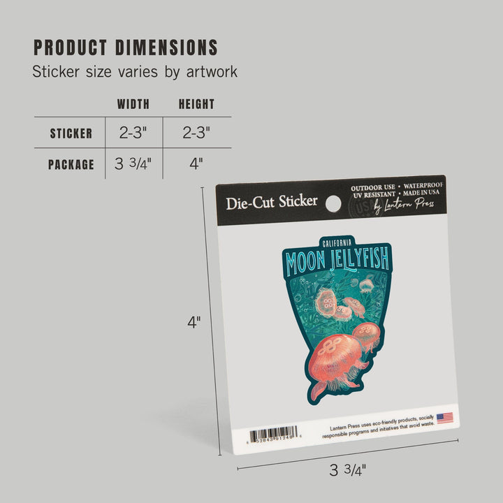 California, Fluid Linework, Moon Jellyfish, Contour, Vinyl Sticker Sticker Lantern Press