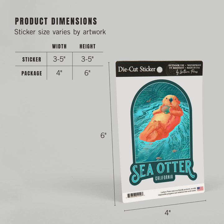 California, Fluid Linework, Sea Otter, Contour, Vinyl Sticker Sticker Lantern Press