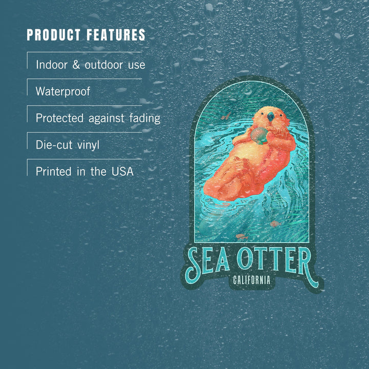 California, Fluid Linework, Sea Otter, Contour, Vinyl Sticker Sticker Lantern Press