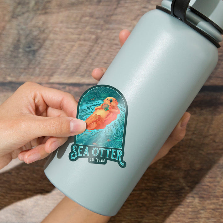 California, Fluid Linework, Sea Otter, Contour, Vinyl Sticker Sticker Lantern Press