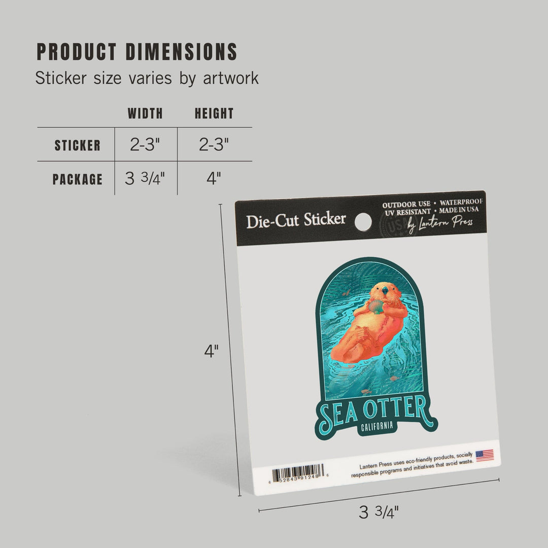 California, Fluid Linework, Sea Otter, Contour, Vinyl Sticker Sticker Lantern Press