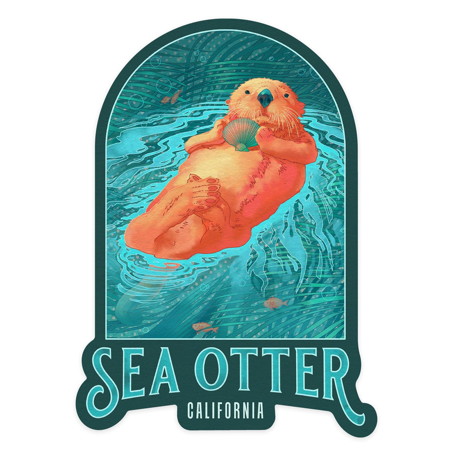 California, Fluid Linework, Sea Otter, Contour, Vinyl Sticker Sticker Lantern Press