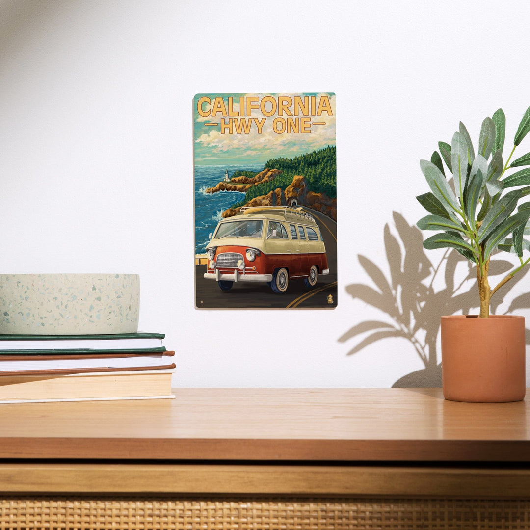 California Highway One, Camper Van, Lantern Press Artwork, Wood Signs and Postcards - Lantern Press