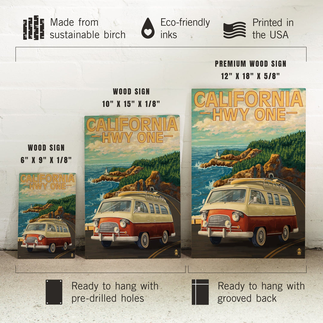 California Highway One, Camper Van, Lantern Press Artwork, Wood Signs and Postcards - Lantern Press