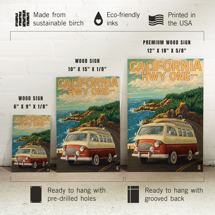 California Highway One, Camper Van, Lantern Press Artwork, Wood Signs and Postcards - Lantern Press
