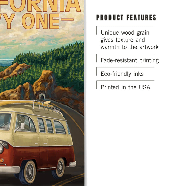 California Highway One, Camper Van, Lantern Press Artwork, Wood Signs and Postcards - Lantern Press
