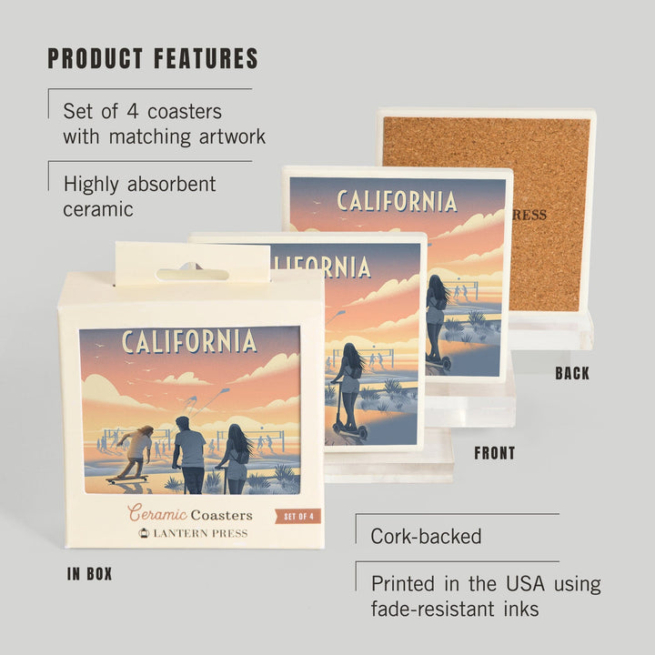 California, Lithograph, Enjoy the Ride, Longboards and Scooters, Coasters Coasters Lantern Press