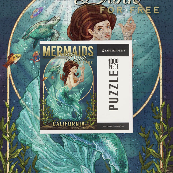 California, Mermaids Drink for Free (top), Jigsaw Puzzle Puzzle Lantern Press