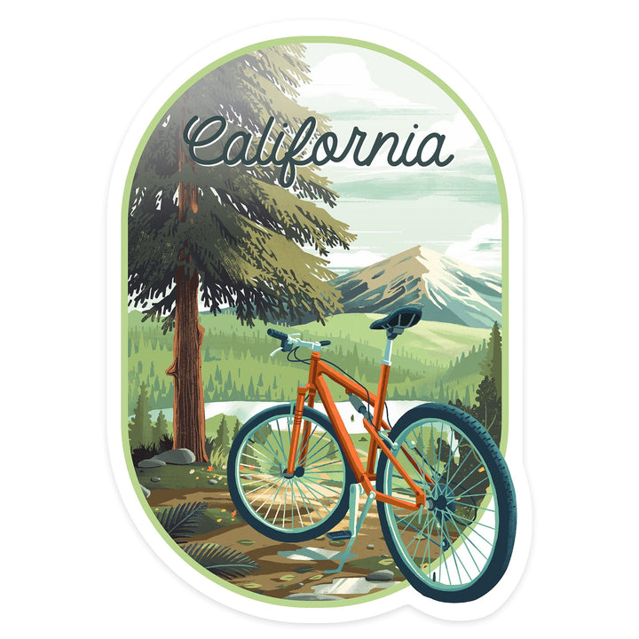 California, Off to Wander, Cycling in the Mountains, Contour, Vinyl Sticker Sticker Lantern Press