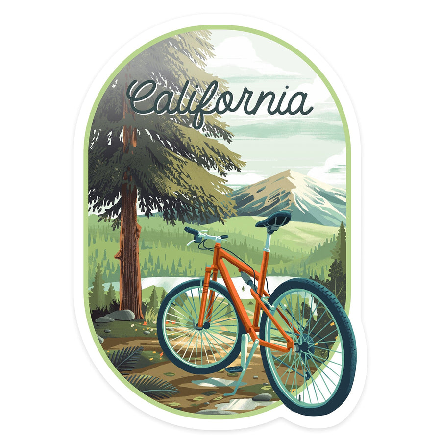 California, Off to Wander, Cycling in the Mountains, Contour, Vinyl Sticker Sticker Lantern Press