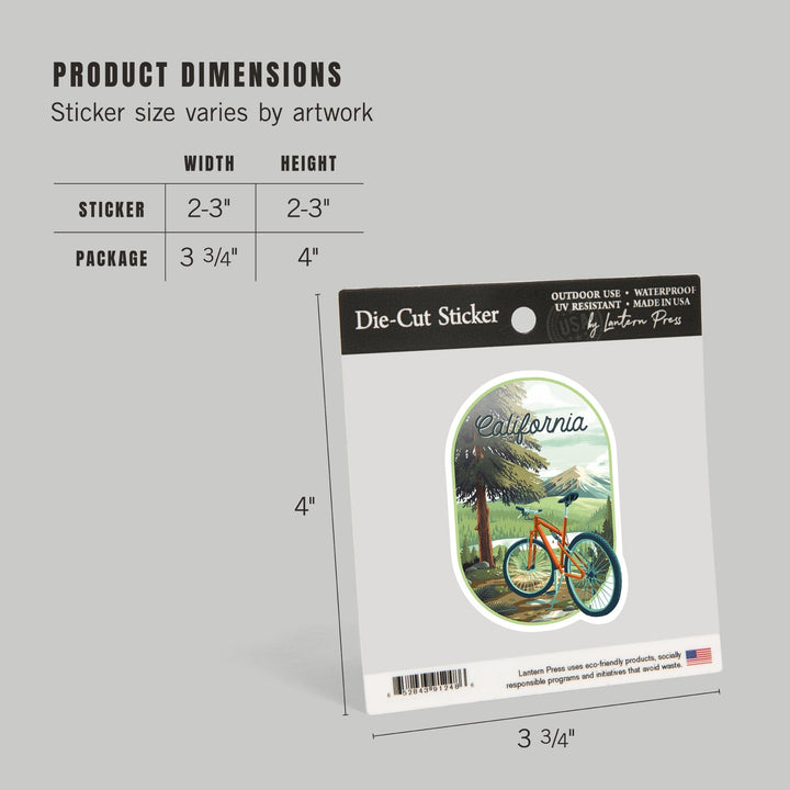 California, Off to Wander, Cycling in the Mountains, Contour, Vinyl Sticker Sticker Lantern Press