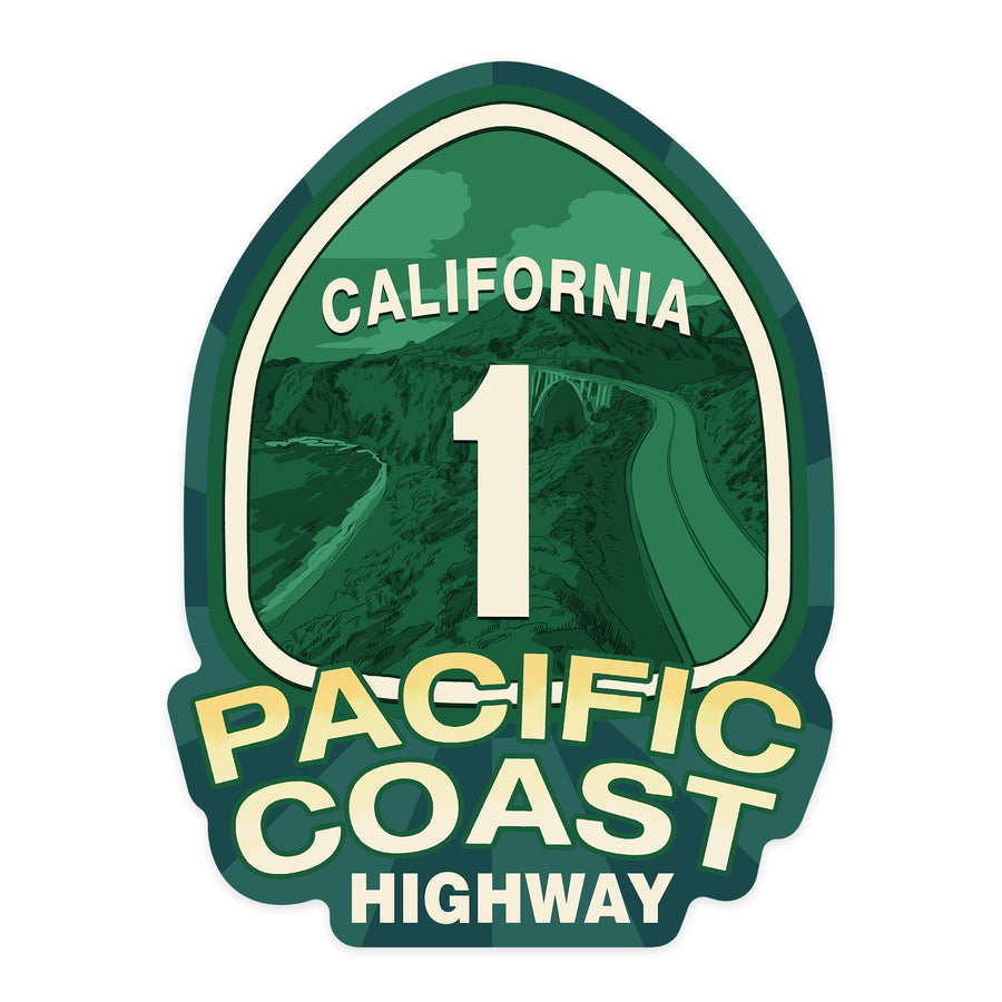 California, Pacific Coast Highway 1, Contour, Lantern Press Artwork, Vinyl Sticker Sticker Lantern Press 