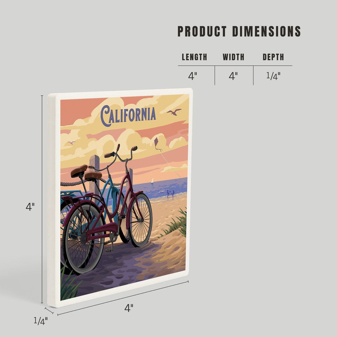 California, Painterly, The Beach Is Calling, Beach Bikes, Coasters Coasters Lantern Press