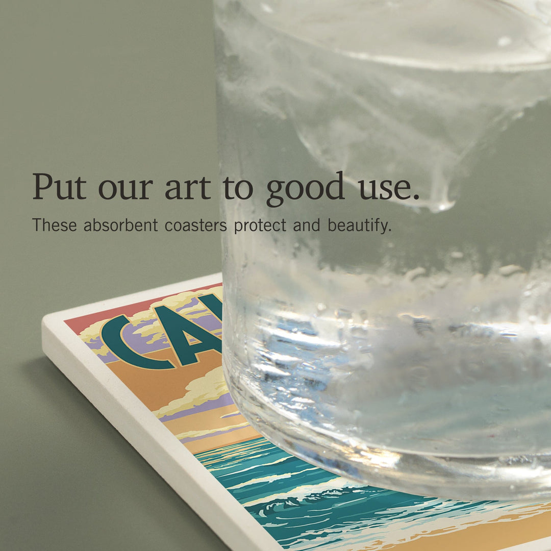 California, Pier Scene, Coasters Coasters Lantern Press