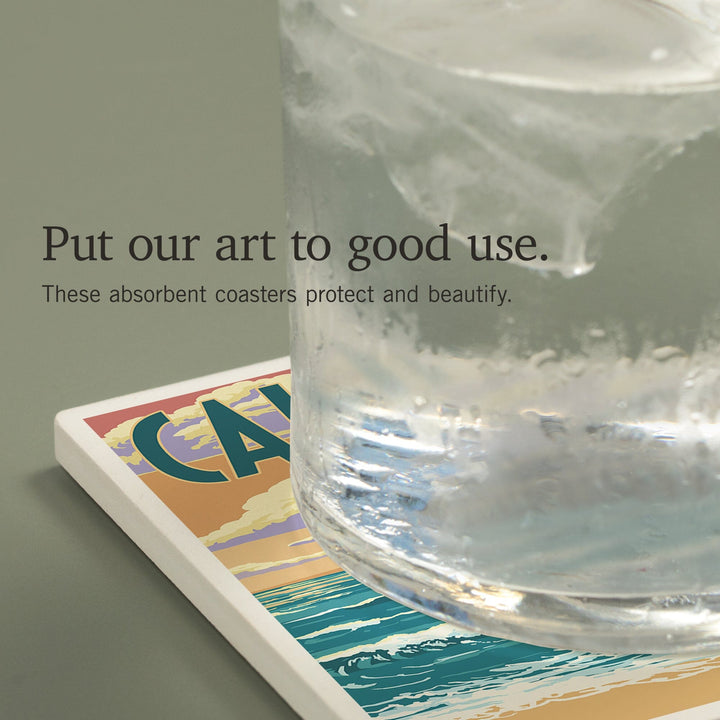 California, Pier Scene, Coasters Coasters Lantern Press