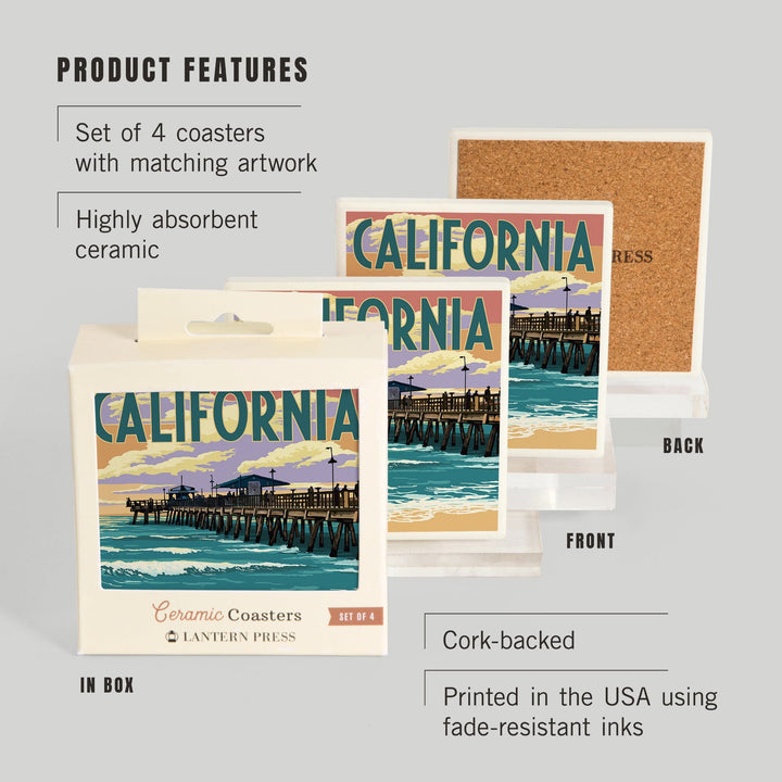 California, Pier Scene, Coasters Coasters Lantern Press