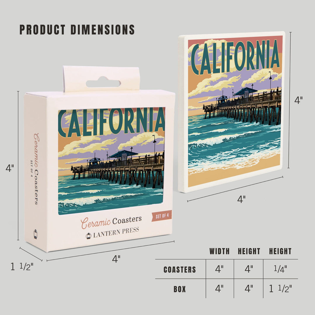 California, Pier Scene, Coasters Coasters Lantern Press
