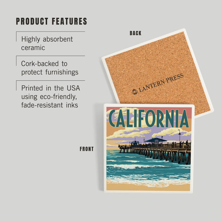 California, Pier Scene, Coasters Coasters Lantern Press