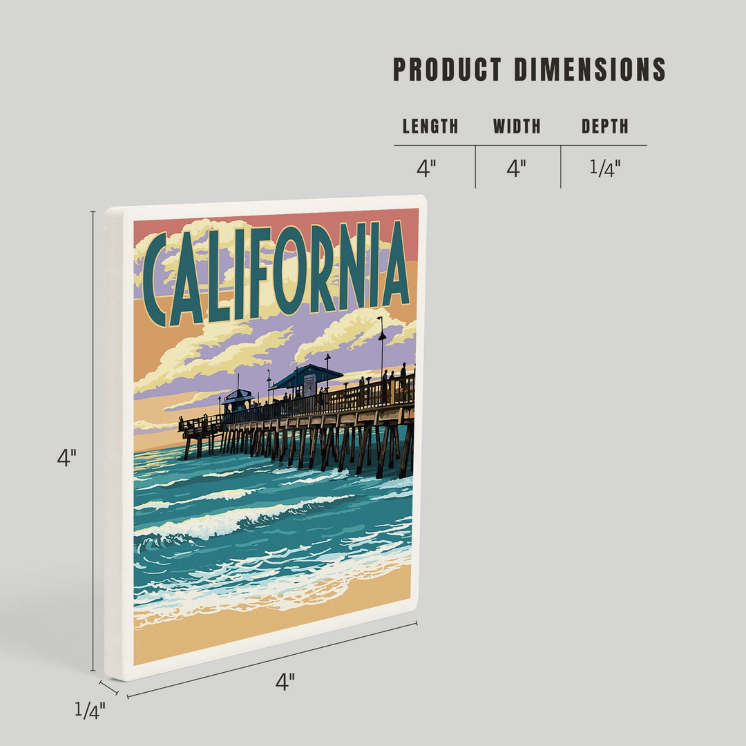 California, Pier Scene, Coasters Coasters Lantern Press
