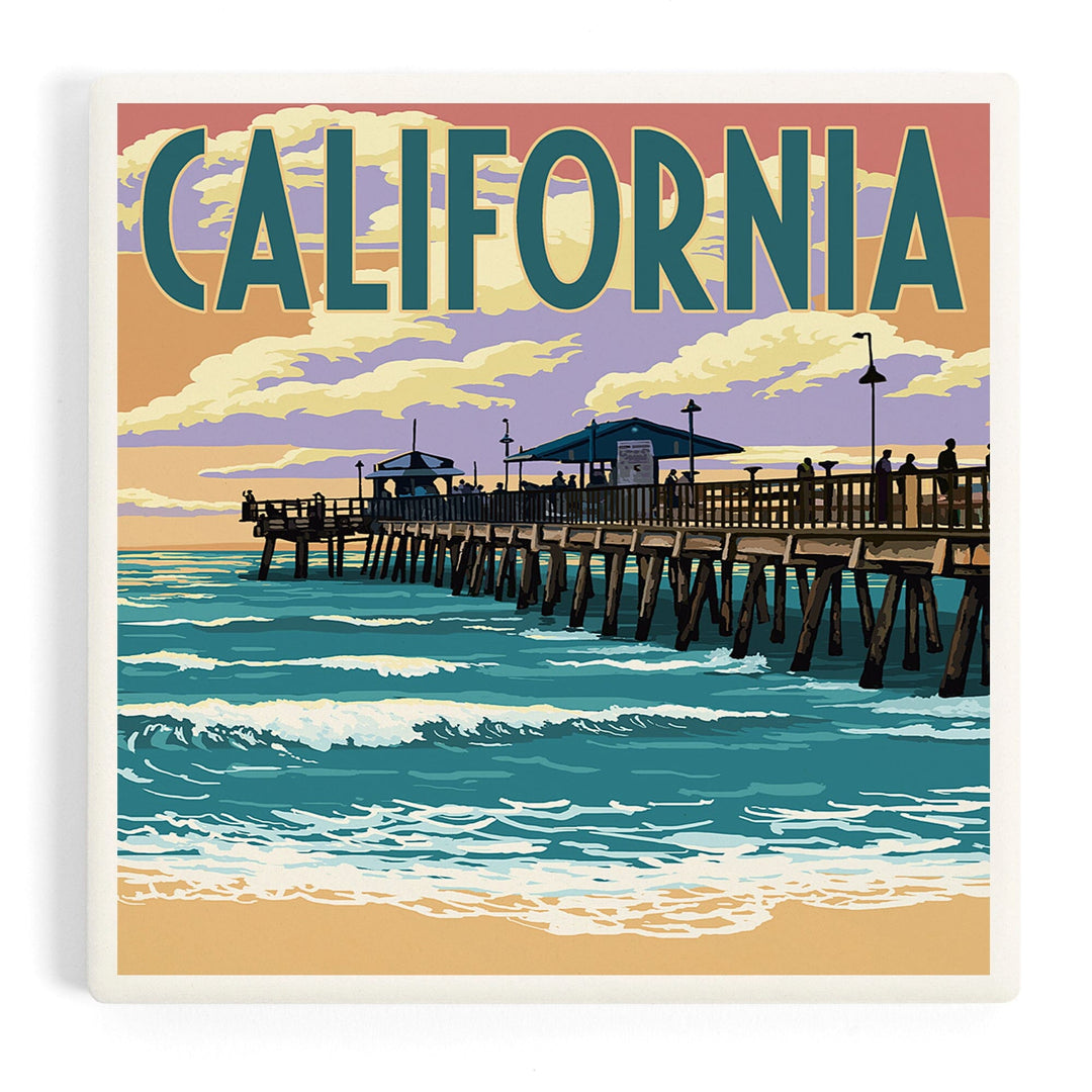 California, Pier Scene, Coasters Coasters Lantern Press Coaster