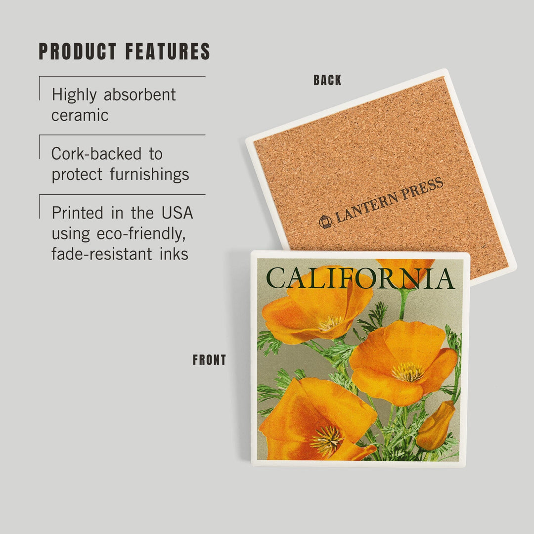 California, Poppies, Coasters Coasters Lantern Press
