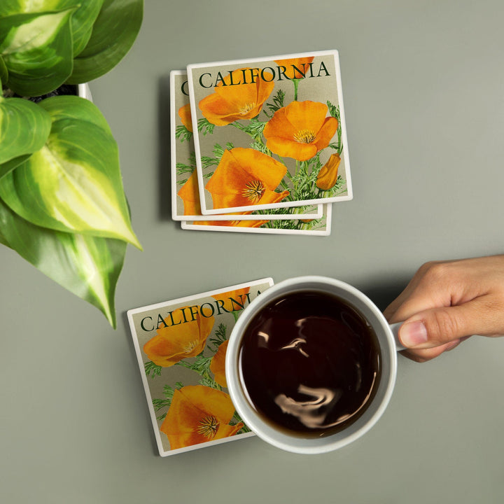 California, Poppies, Coasters Coasters Lantern Press