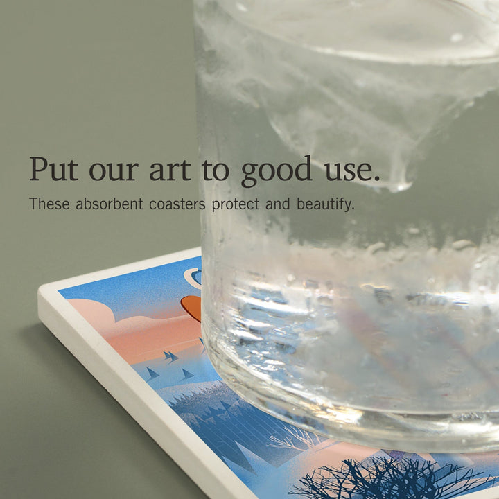 California, Prepare for Takeoff, Skis In Snowbank, Coasters Coasters Lantern Press