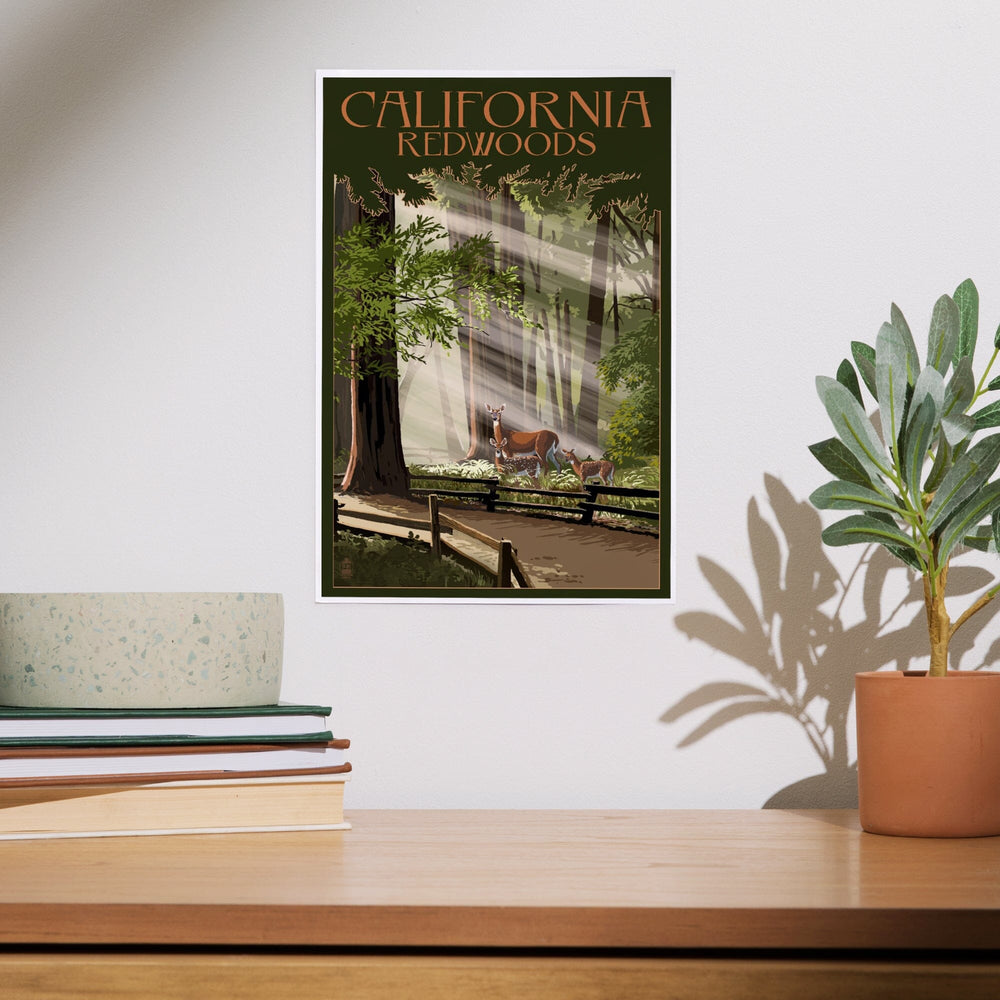 California, Redwoods and Deer, Art & Giclee Prints - Lantern Press
