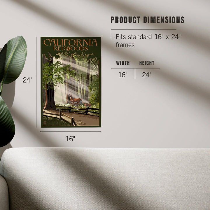 California, Redwoods and Deer, Art & Giclee Prints - Lantern Press